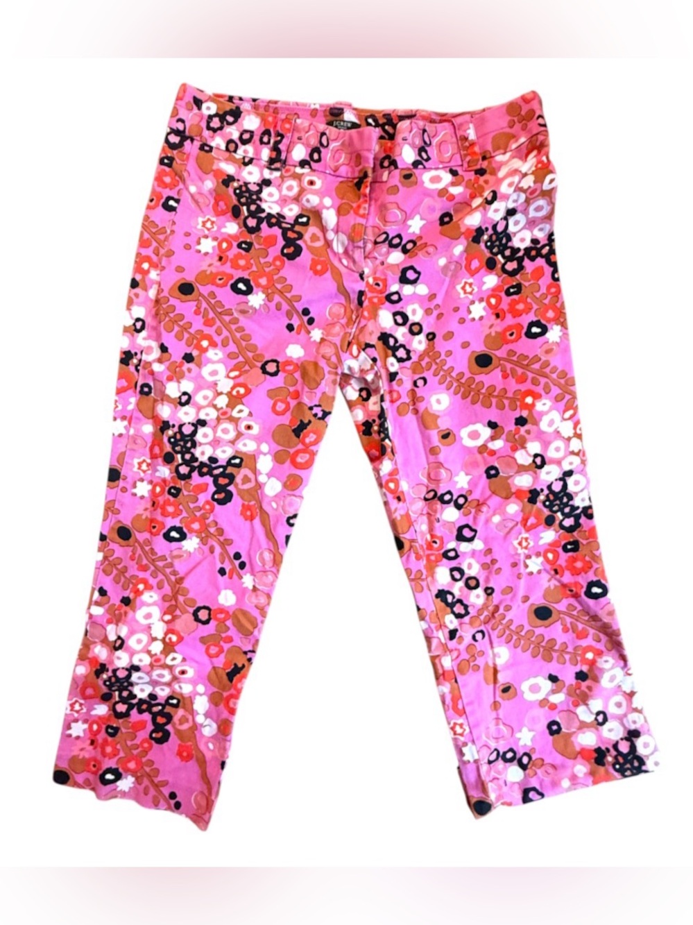 J.Crew City Fit Stretch Pants Sz 8 “Hippie Floral” Pink Floral Cropped Pants
